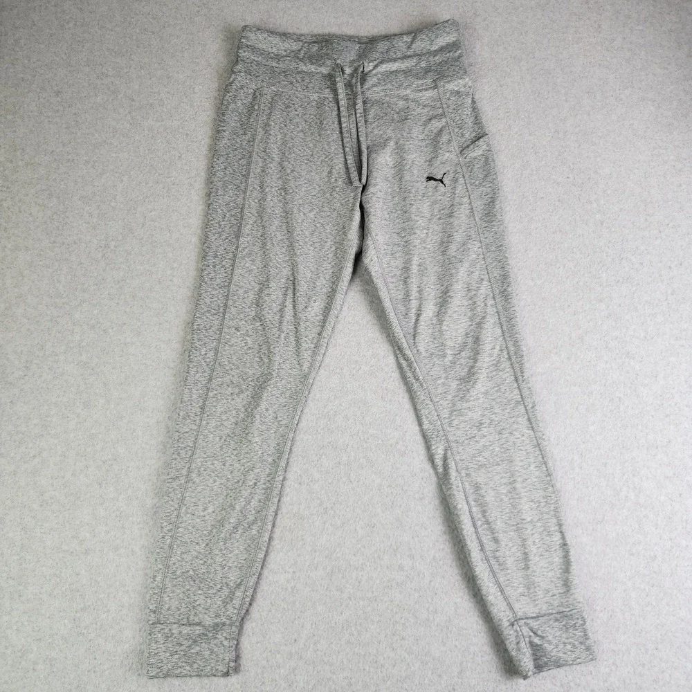 Puma Jogger Pants Womens Medium Gray Heather‎ Logo Sporty Tapered Leg Drawstring
